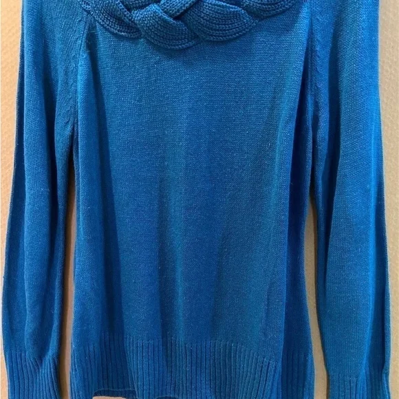 John Paul Richard Braided Neckline Long Sleeve Blue Sweater Size L - Picture 4 of 6